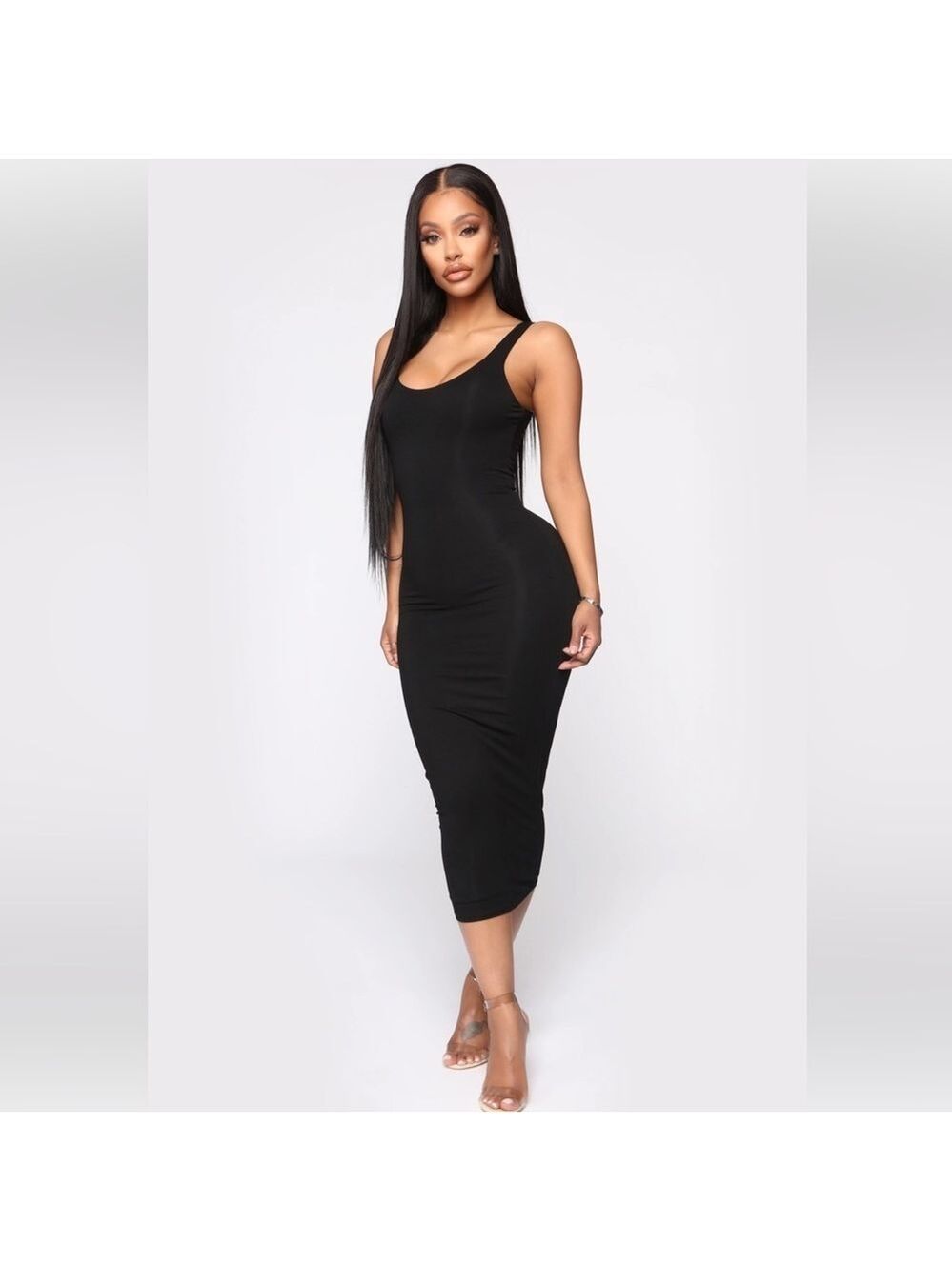Fashion Nova Your Needs Met Midi Dress Sleeveless Black Size Large